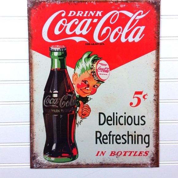 Coke Sprite Boy 5¢ Metal Tin Sign Décor Kitchen Diner Café Bar Drink Food Gift - Picture 1 of 5